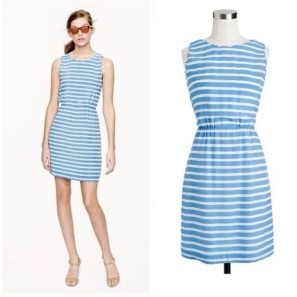J. Crew Sky Blue and White Striped Silk Mini Dress